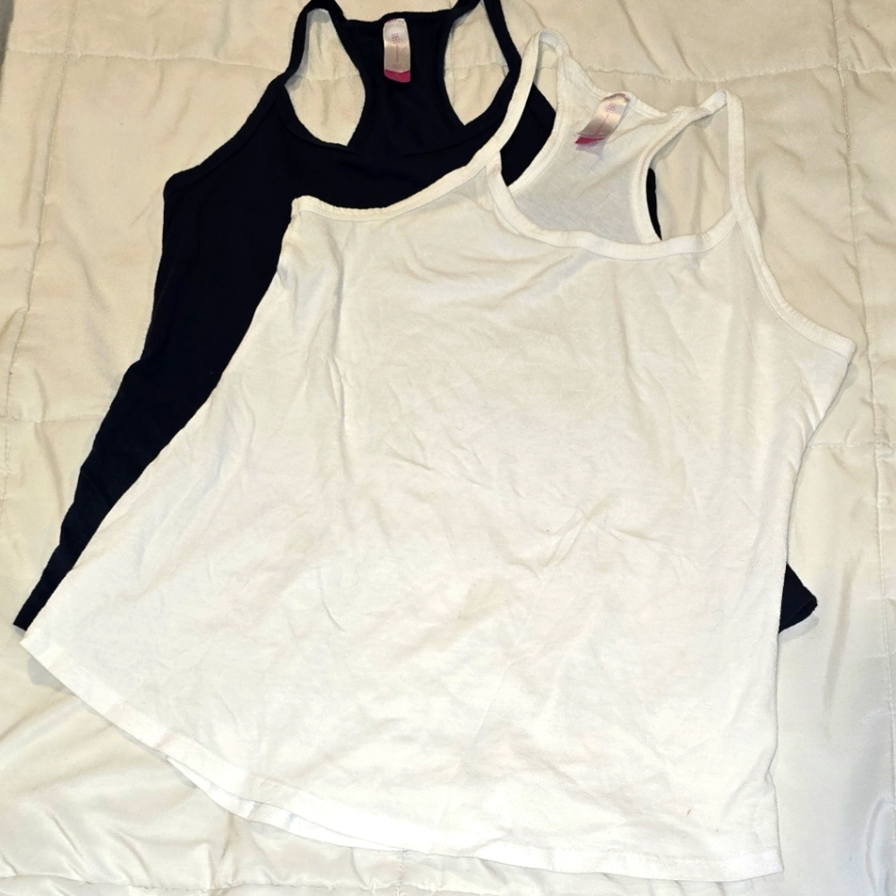 Women's Navy Blue and White Tank Tops